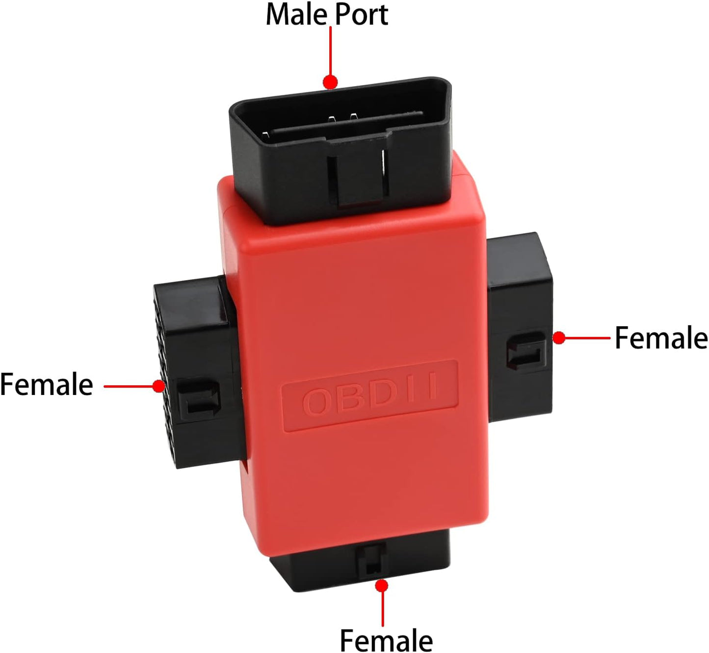 Pocket OBD2 OBDII Full 16 Pin Male to 3 Female 1 to 3 OBD Cable Splitter Converter Adapter for Diagnostic Extender Red (Red)