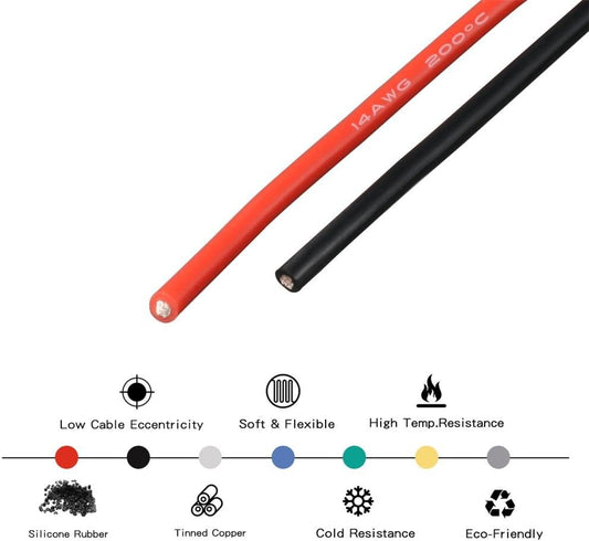 14 Gauge Silicone Wire Spool 50 feet Ultra Flexible High Temp 200 deg C 600V 14 AWG Silicone Wire 400 Strands of Tinned Copper Wire 25 ft Black and 25 ft Red Stranded Wire for Model Battery