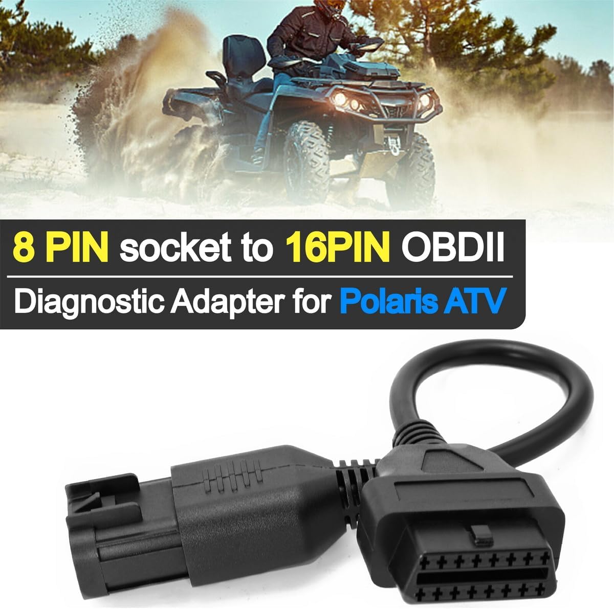 Motorcycle 8 Pin Male to 16 Pin OBD2 Cable OBD Diagnostic Adapter Connection Line Compatible with Polaris ATV Slingshot RZR