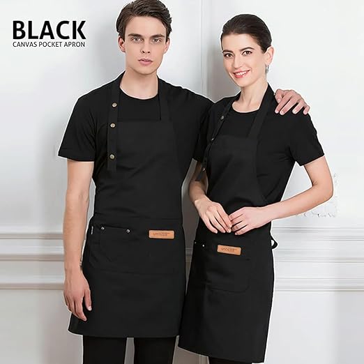 Apron, Unisex Bib Apron, Upgraded Waterproof Canvas, Adjustable, Multiple Large Pockets, Wear-Resistant for BBQ, Kitchen, Hairstylist, Waiters, Artists, Beauticians, Bar Shop