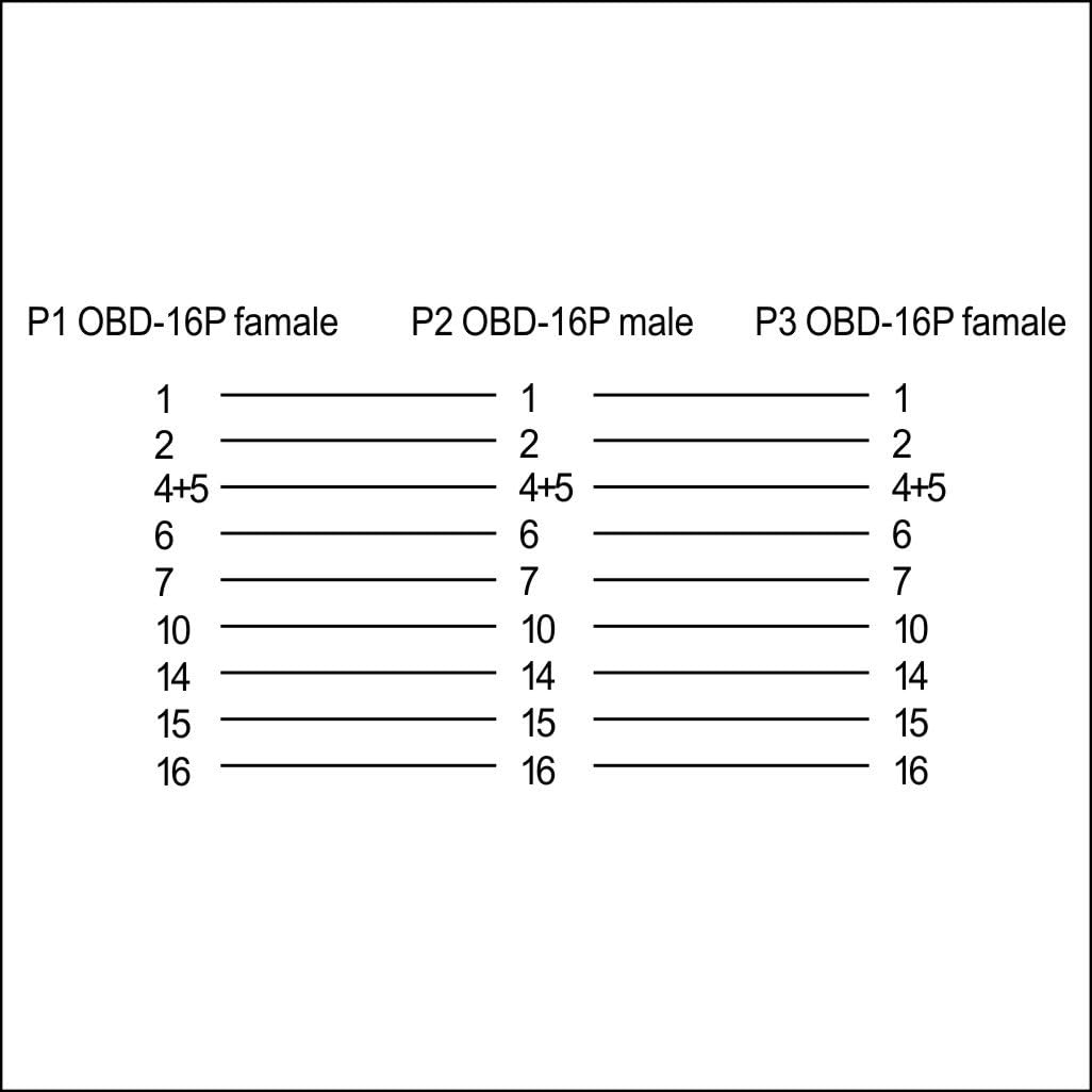 1 Feet/30cm 1x Male and 2X Female J1962 Ports Ultra Low Profile Left or Right Angle OBD2/OBDII Y Splitter Flat Ribbon Cable