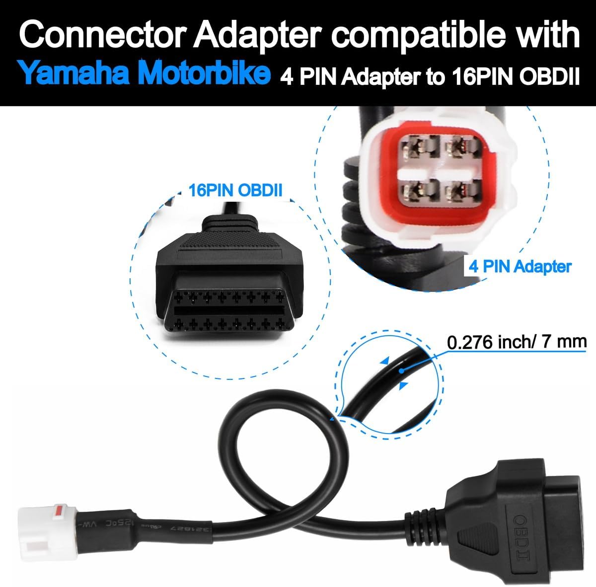 OBD2 OBDII Diagnostic Cable Adaptor 4 Pin to 16 Pin Compatible with Yama ha Motorbike Motorcycle