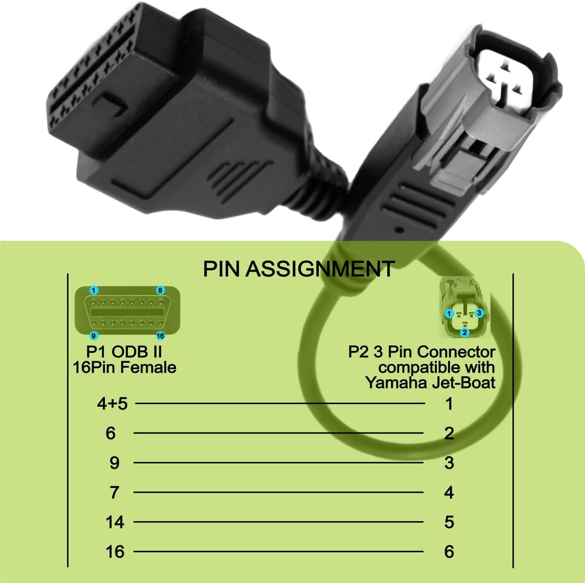OBD2 OBDII Motorbike Motorcycle Diagnostic Cable Adaptor 16 Pin to 3 Pin Compatible with Ya-ma ha Jet-Boat Mercury Marine Diagnostics Cable