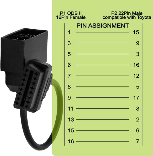 22 Pin OBD1 to 16 Pin OBD2 Convertor Adapter Cable Compatible for Toyota Lexus DLC Diagnostic Scanner