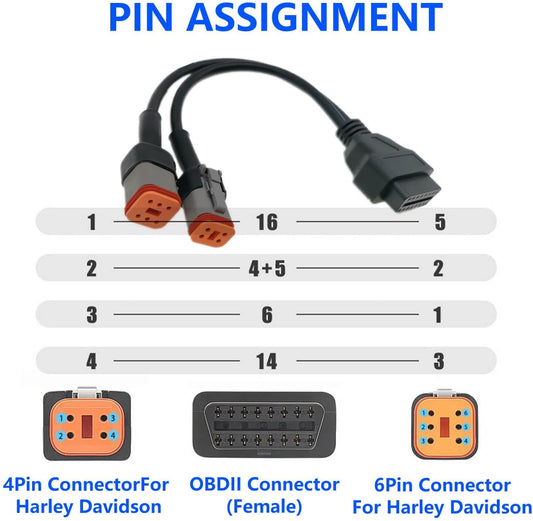 OBD2 Cable fit for Harley Davidson Models, 4pin+6pin 2 in 1 Motorcycle OBD Scanner Adapter,OBD Connector Work with Many Motorcycle Diagnostic Tool, 12" Cable