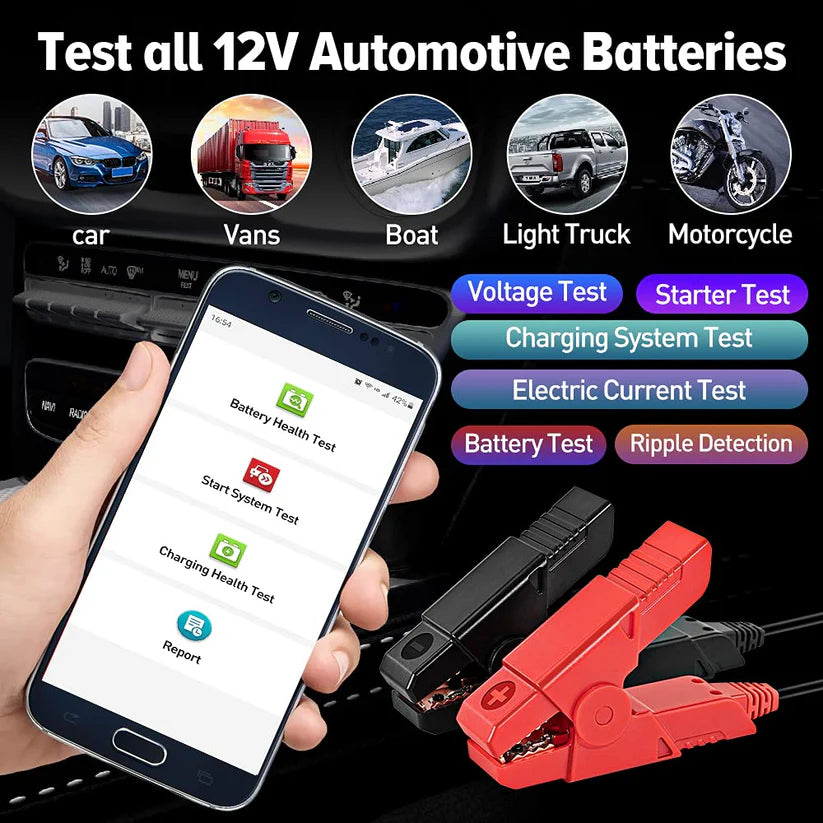 Launch BST360 6V 12V Car Battery Tester, Bluetooth Battery Load Tester, Charging System Analyzer for Android, iPhone, Launch X431