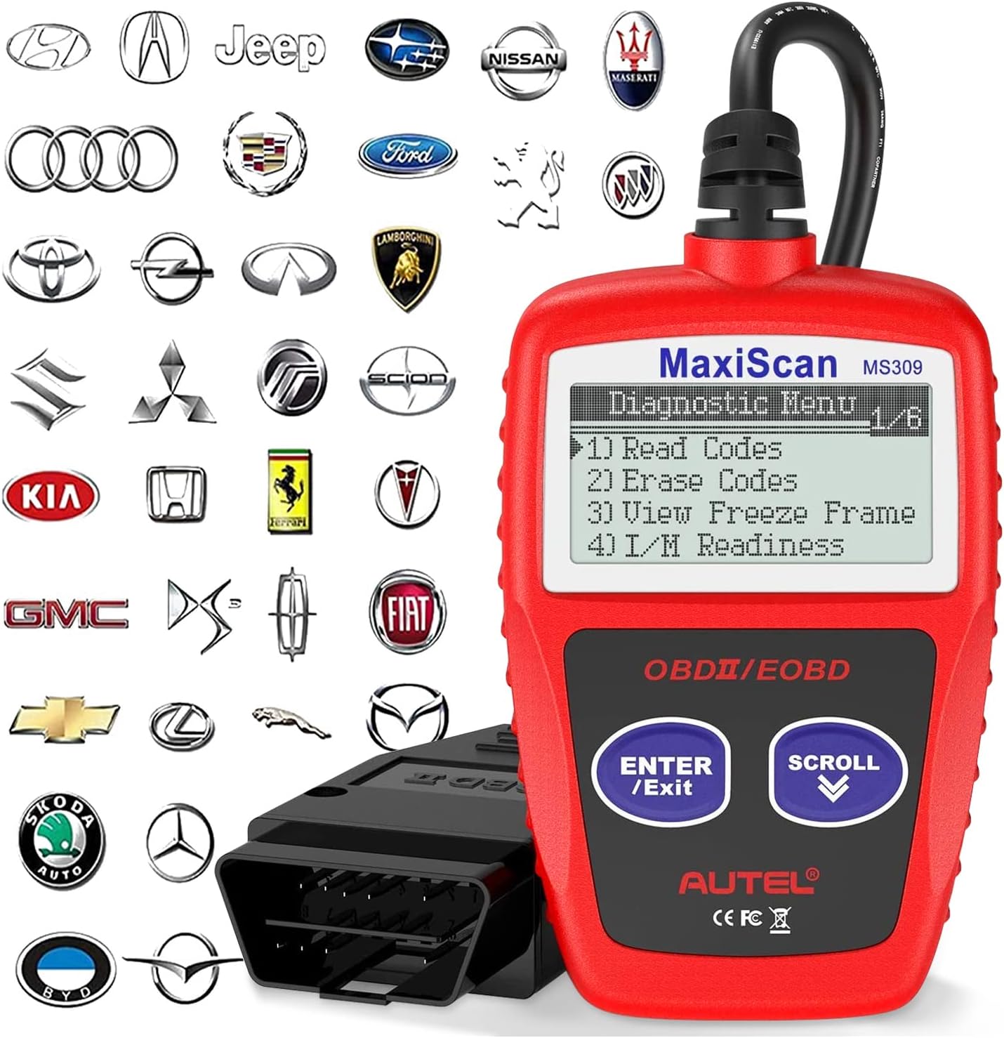 Autel MS309 OBD2 Scanner Check Engine Fault Code Reader, Read Codes Clear Codes, View Freeze Frame Data, I/M Readiness Smog Check CAN Diagnostic Scan Tool