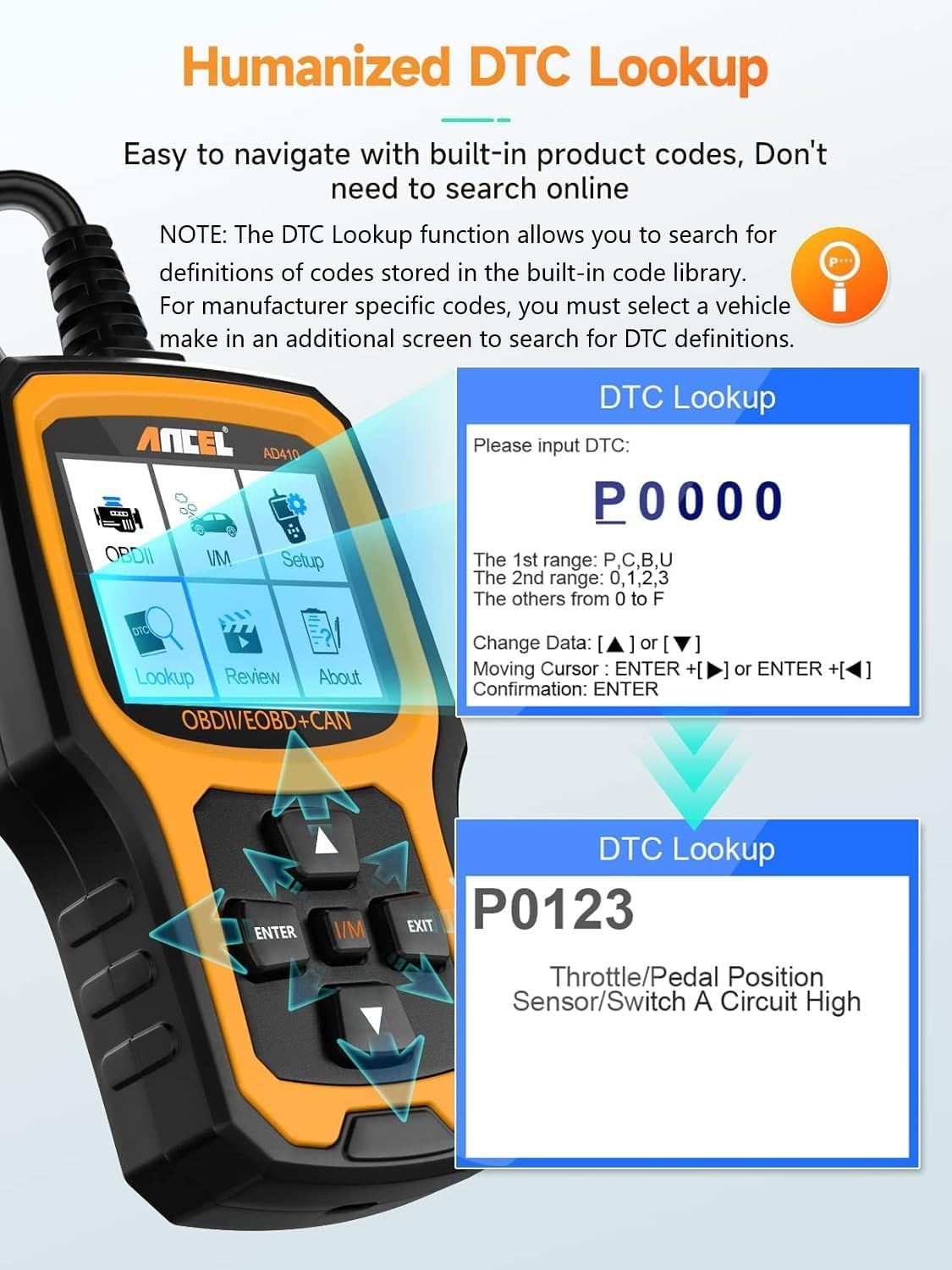 ANCEL AD410 Enhanced OBD2 Scanner Live Data Car Code Reader Clear Fault Codes Instantly, Automotive OBD 2 Fault Diagnostic Scan Tool for All OBDII Vehicles 1996+, Black/Yellow