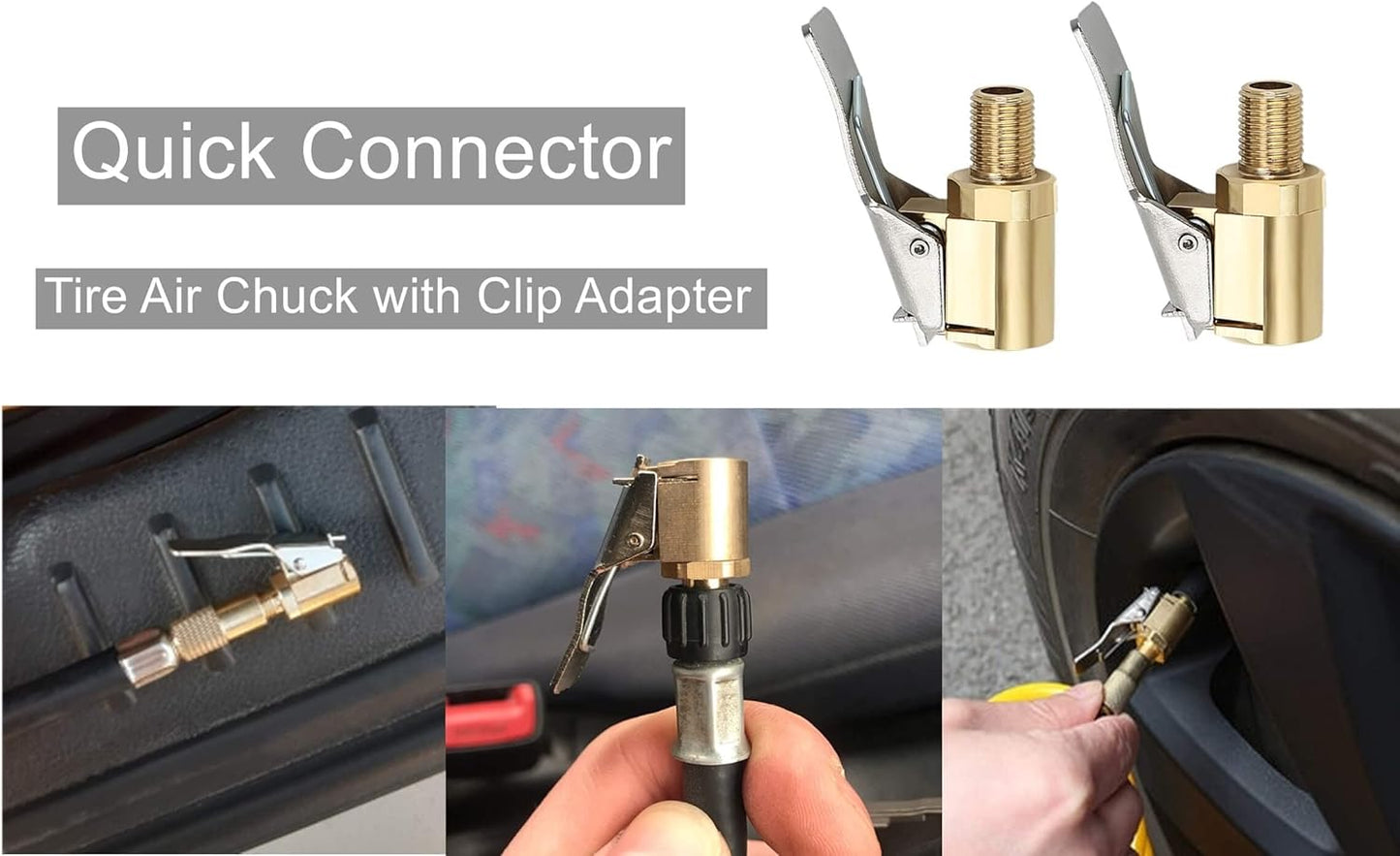 Tire Air Chuck with Clip Adapter, Brass Locking Tire Inflator Nozzle Adapter Connect, No Leakage Tire Chucks for Vehicle Inflator Compressor Pump Connect Accessories Tool 8mm 2Pack