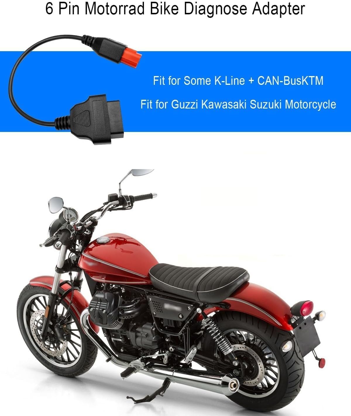 6 Pin OBD2 Adapter Cable Fit for Guzzi Kawasaki Suzuki Yamaha Harley Davidson Piaggio Vespa Motorcycle OBD Diagnostic Cable, Euro5 6-pin Connector