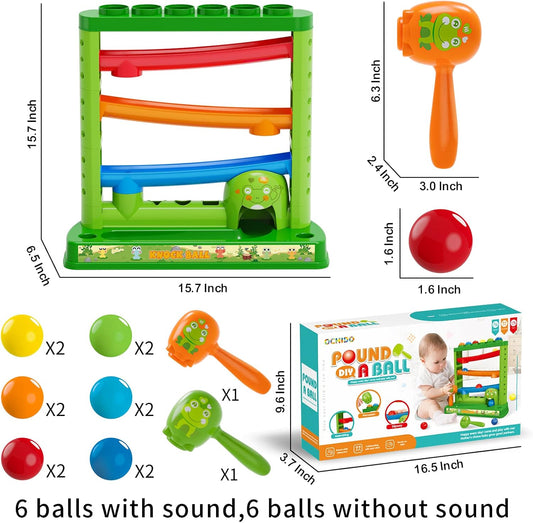 Toddlers Toys for 1 2 3 Years Old Kids, Pound A Ball Toys Included 2 Hammer & 12 Balls, Montessori Toys for 12-18 Months Baby, Interactive Game for Boys and Girls, Early Learning Educational Gift