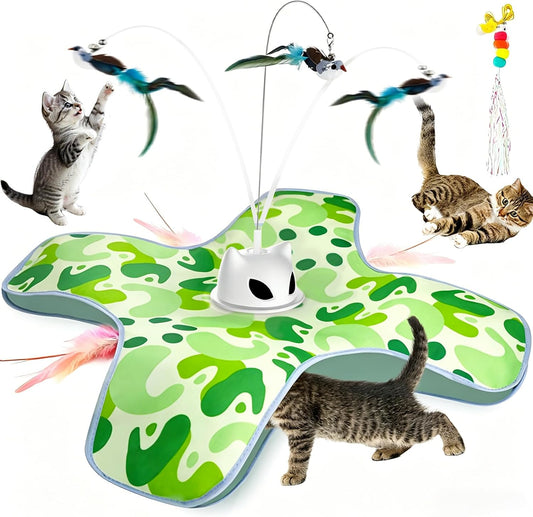 Interactive Cat Toys for Indoor Cats Hide and Seek Moving Feather Toy for Bored Adult Cats with Suction Cup & Cover Automatic Kitten Wand Toy Cat Simulation Toys for All Breeds