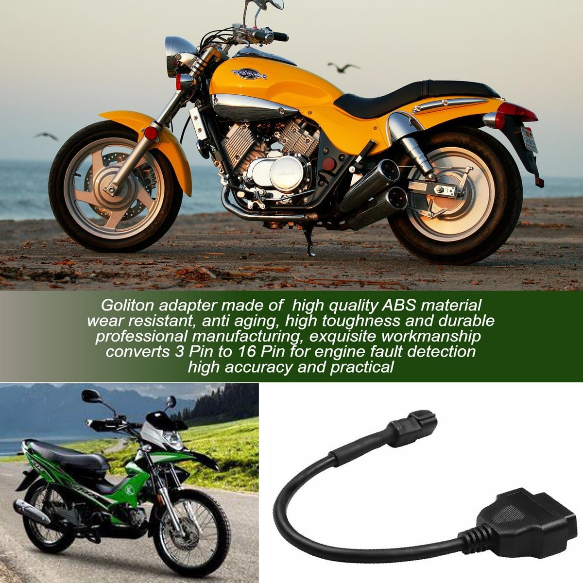 3 Pin to 16 Pin Diagnostic Adapter Cable OBD2 OBDII Compatible with Kymco