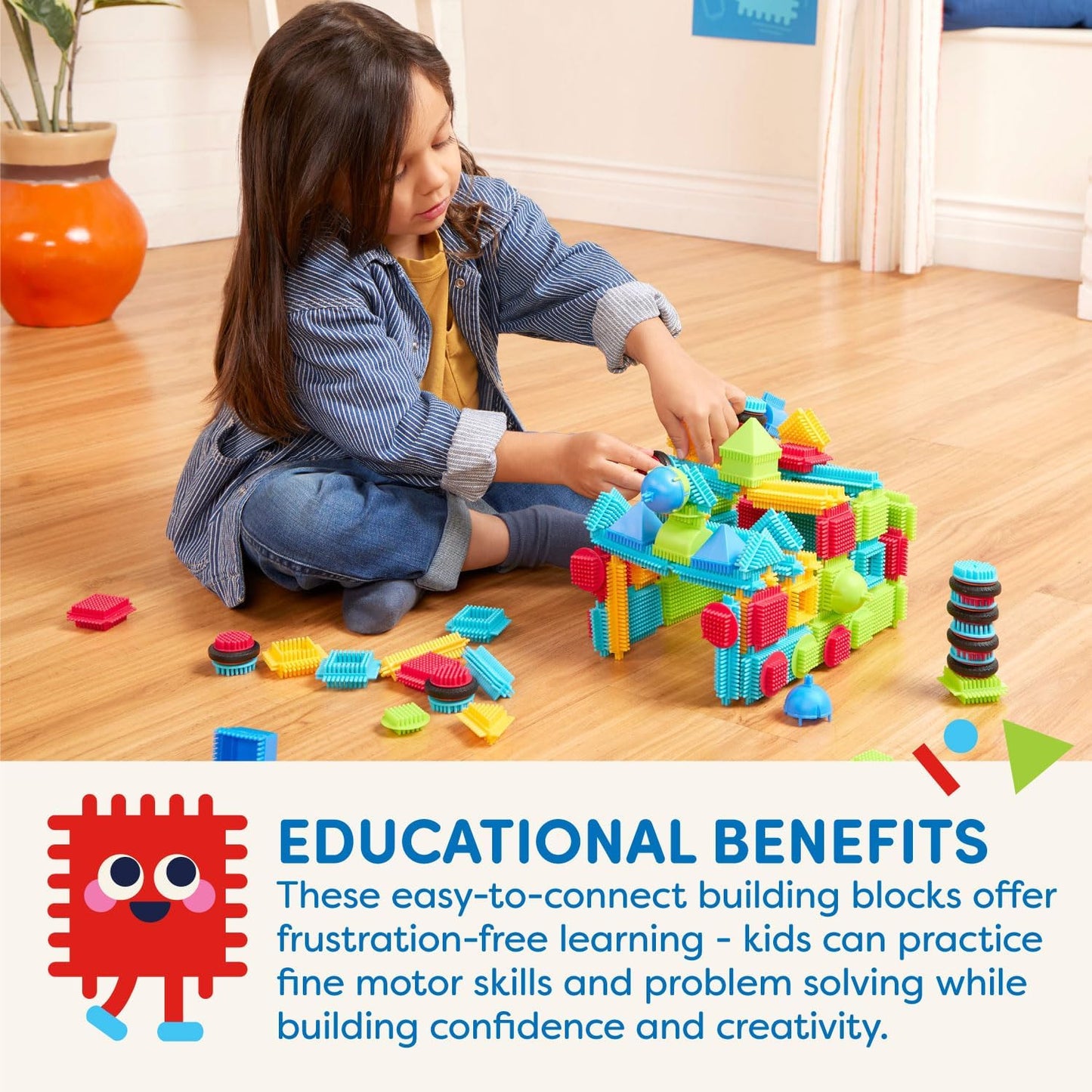 Battat – Bristle Blocks – STEM Interlocking Building Blocks – 112 Pieces Playset – Developmental Toys for Toddlers & Kid – Basic Builder Set – 2+ Years