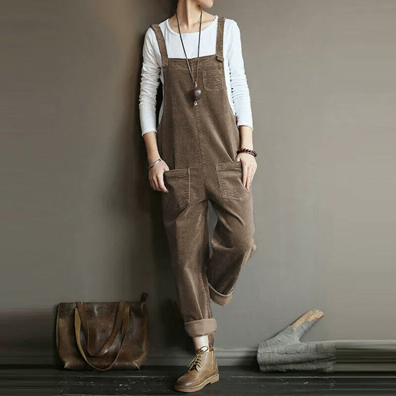 Corduroy Popular Solid Color Casual Long Suspender Pants