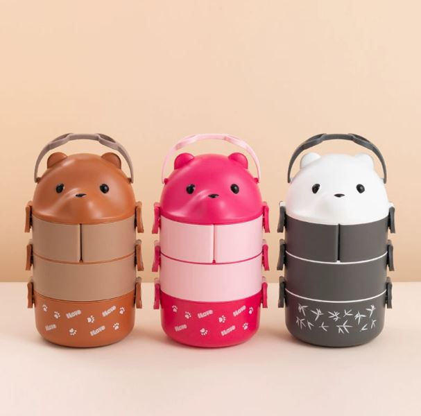 Glasses Bear Double-layer Portable Lunch Box Separated Layered Office Workers' Lunch Box Japanese-style Student Lunch Box Large Capacity