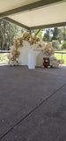 Balloon Garland Setup With Three Arches and Flowers Bouquet