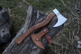 Handmade Carbon Steel Wood Hunting Viking Axe With Leather Sheath