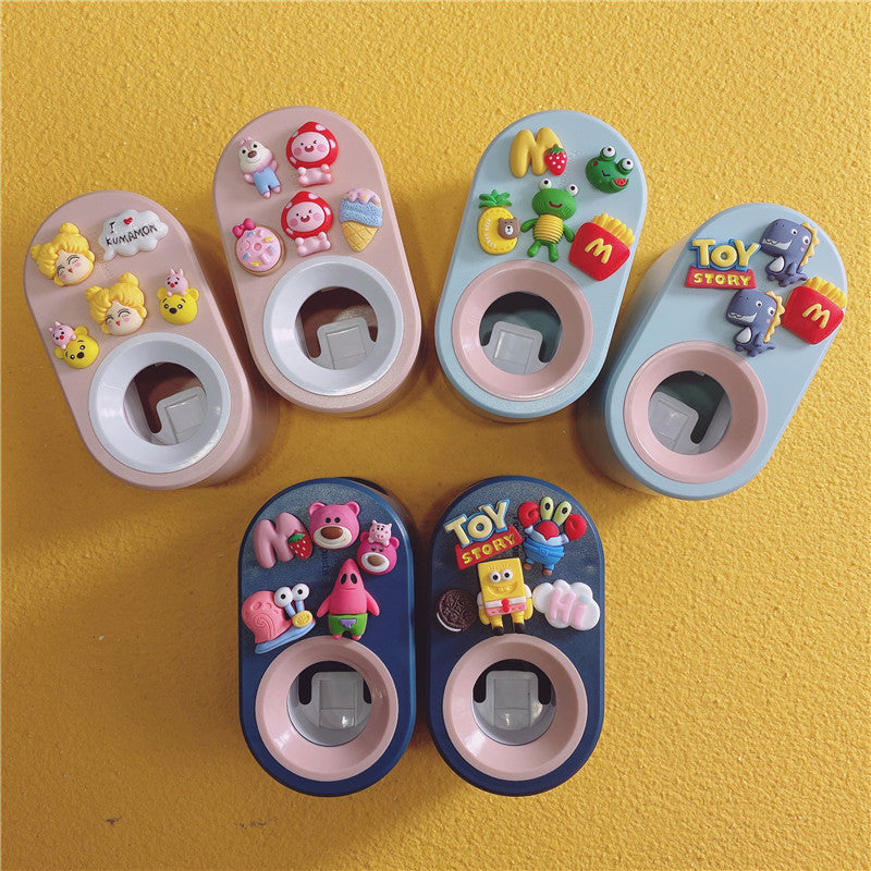1Pcs Cartoon Automatic Toothpaste Squeezer Creative Suction Wall-mounted Squeeze Set Children's Punch-free Toothbrush Rack