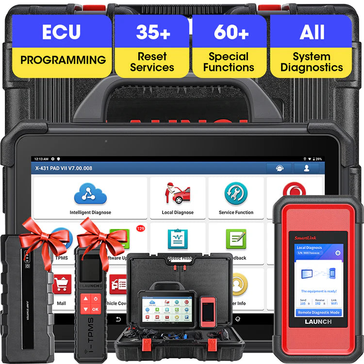 LAUNCH X431 PAD VII Elite + VSP600 + BST360 eller i-TPMS + AB4000 battery Jumpstarter Gratis J2534 Reprogramming Tool, Intelligent Topology Map