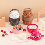 Glasses Bear Double-layer Portable Lunch Box Separated Layered Office Workers' Lunch Box Japanese-style Student Lunch Box Large Capacity
