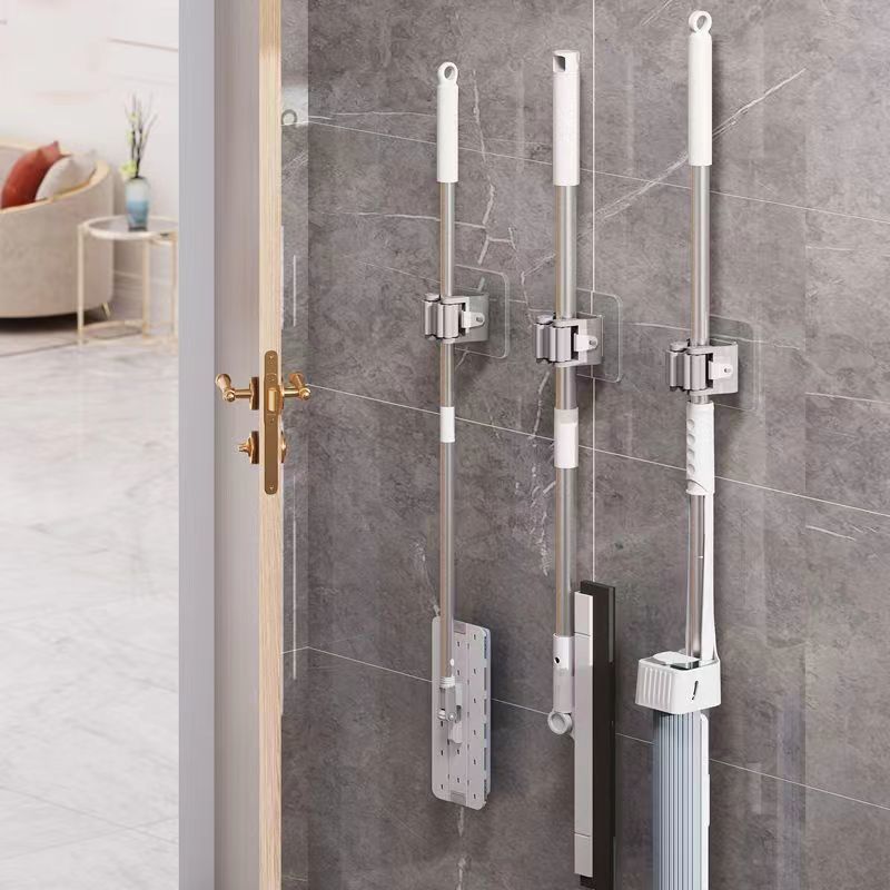 4Pcs Mop Hook Mop Rack Free Punching Clip Bathroom Rack Strong Wall Hanging Storage
