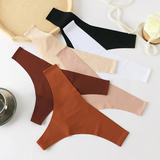 5Pcs Ice Silk Underwear Women's Cotton Crotch Low Waist Sexy Skin-friendly Solid Color Plus Size