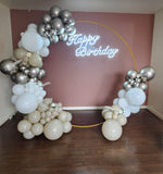 Birthday Balloon Garland  Silver Nude White With Neon Sign