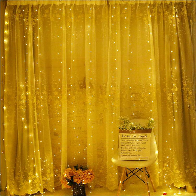 3*3m LED Copper Wire Curtain Light Christmas Holiday Decoration USB Eight-Function Remote Control Colored Light String