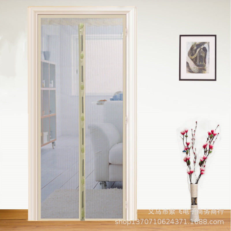 New Simple Striped Solid Color Anti-mosquito Door Curtain Magnetic Soft Yarn Door Curtain Free Punching Bedroom Living Room Anti-fly Ventilation Curtain