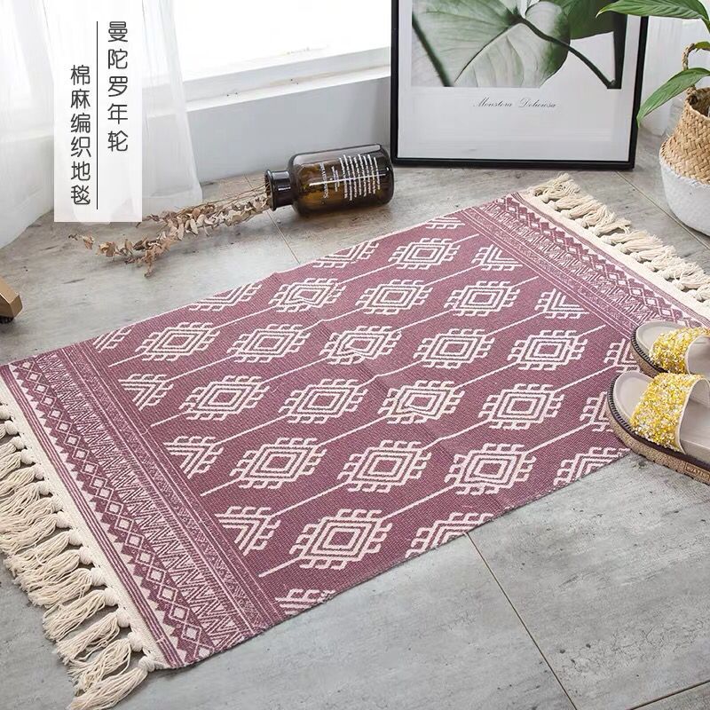 Cotton And Linen Mat Ethnic Style Carpet Non-slip Mat Home