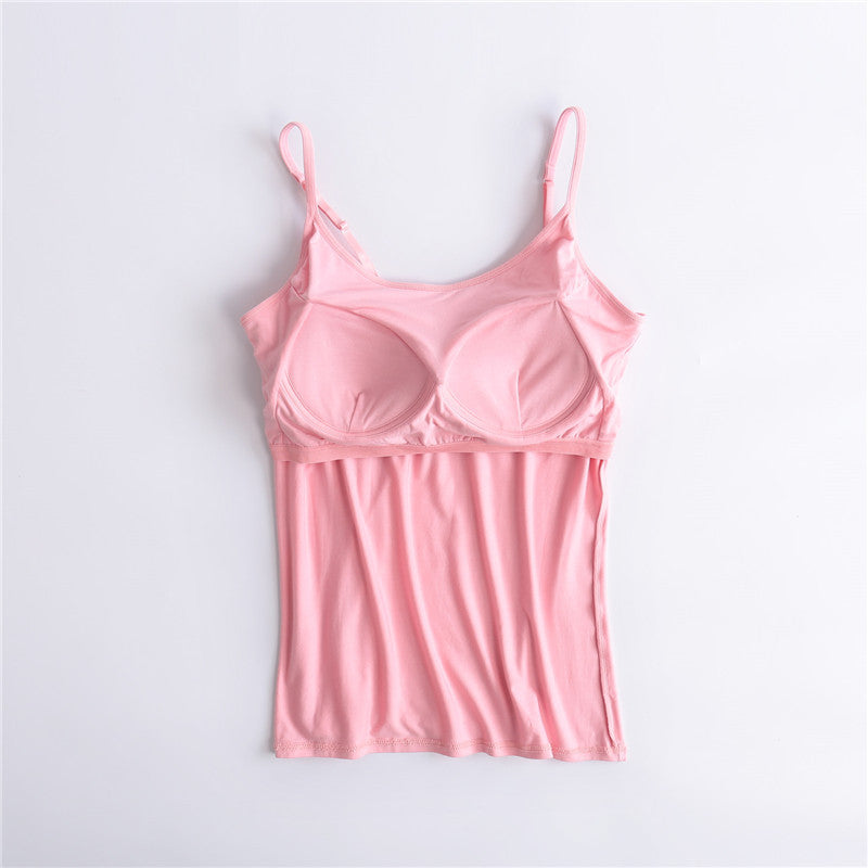 Women's Camisole Vest With Chest Cushion Without Steel Ring Cup One-piece Outer Wearing Underwear Yoga Sports T-shirt