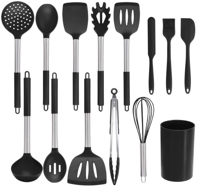 Household Shovel Spoon Spatula Handle Cover Stainless Steel Handle Cover Handle Silicone Kitchenware 15 Pieces Suit