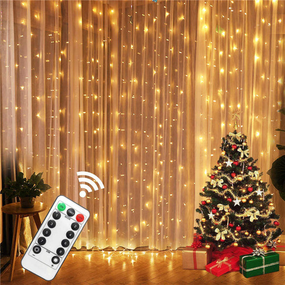 3*3m LED Copper Wire Curtain Light Christmas Holiday Decoration USB Eight-Function Remote Control Colored Light String