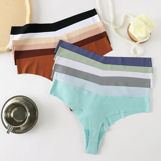 5Pcs Ice Silk Underwear Women's Cotton Crotch Low Waist Sexy Skin-friendly Solid Color Plus Size