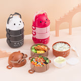 Glasses Bear Double-layer Portable Lunch Box Separated Layered Office Workers' Lunch Box Japanese-style Student Lunch Box Large Capacity