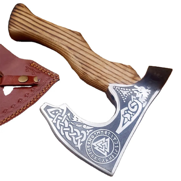 Top Quality Handmade Viking Axe Personalized Hatchet with Carved Bear Handle High Carbon Steel Axe (Tomahawk Axe-87)