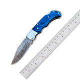 Damascus Steel Pocket Knife Handmade Outdoor Folding EDC Utility Knife with Wooden Handle  (Folding Knife-12)