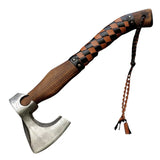Premium Hand Forged Stainless Steel Viking Bearded Axe With Wooden Handle OEM Viking Axe Hand Leather Sheath Cover Hatchet. (Tomahawk Axe-8)
