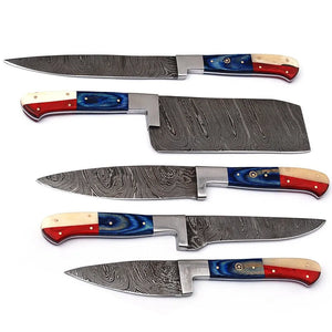 Custom Handmade Damascus Steel Blade Kitchen Knife Set High Quality Professional Hand Forged Dining Usage with Leather Bag (Chef Knife-17)