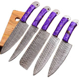 Custom Handmade Top Quality Hand Forged Damascus Steel Chef Kitchen Knife Set Hammered Texture Blade with Leather Sheath (Chef Knife-20)