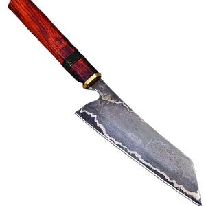 Handmade Carbon Steel San Mai Best Chef Knife for Chef Ebony Wood Handle With Premium Leather Cover (Chef Knife-94)