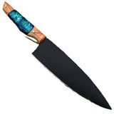 Professional Handmade Kitchen Knife High Quality Stainless Steel Damascus Blade Phosphate Black Coating PP Wood Leather Sheath (Chef Knife-100)