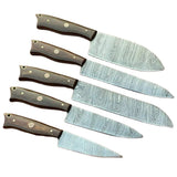 Custom Handmade Damascus Steel 5 Pcs Chef Knife Sets and Kitchen Knife Set with Leather Protected Cover (Chef Knife-42)