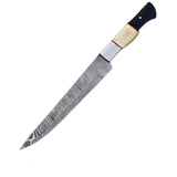 Handmade Damascus Steel Fillet Knife with High Quality Leather Sheath Custom Kitchen (Long Knife-2)