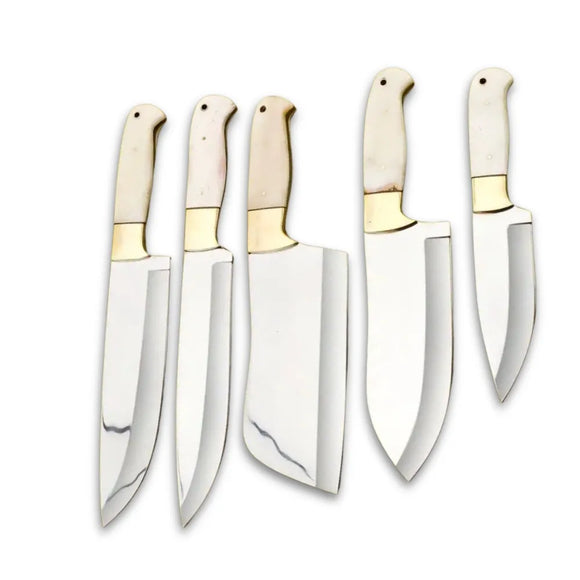 5pcs D2 Steel French Chef Set Beautiful Kitchen Knives with Stainless Handles Damascus Blades for Mother's Day Anniversary Gift (Chef Knife-89)