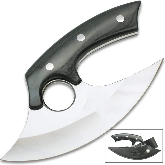 Handmade Kitchen Knife with Leather Sheath Custom High Quality Chef D 2 Steel Pizza Cutter Stainless Steel Handle (Ullu Knife-4)