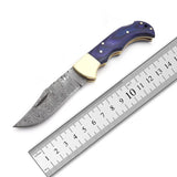 High Quality Damascus Steel Pocket Knife Forged Feather Patterned Blade American Tools Wood Hunting (Folding Knife-47)