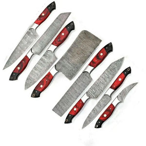 Professional Unique Design of Custom Handmade Damascus Steel Kitchen Chef 8 Pcs Knife Set with Wood Handle (Chef Knife-66)