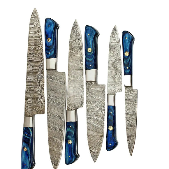 Handmade Damascus Steel Chef Knife Set Custom Industrial Design Kitchen Dining Metal Utensil with Pure Leather Sheath (Chef Knife-75)